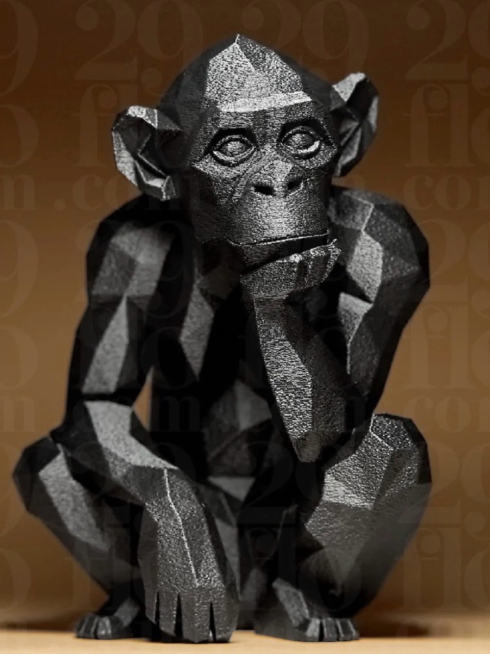 Faceted Thinking Monkey Sculpture - Black Home Art Statue